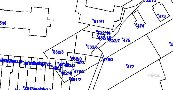 Parcela st. 532/6 v KÚ Kaplice, Katastrální mapa