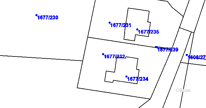 Parcela st. 1677/232 v KÚ Kaplice, Katastrální mapa