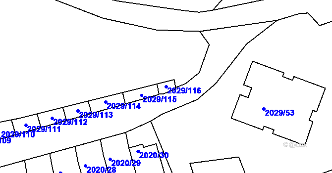 Parcela st. 2029/116 v KÚ Kaplice, Katastrální mapa