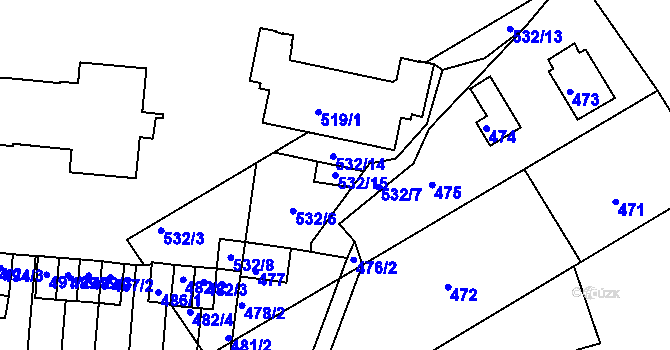 Parcela st. 532/15 v KÚ Kaplice, Katastrální mapa