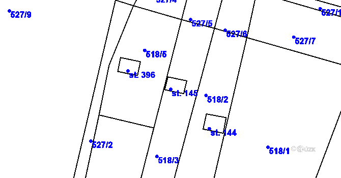 Parcela st. 145 v KÚ Blansko u Kaplice, Katastrální mapa