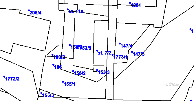 Parcela st. 7/2 v KÚ Mostky, Katastrální mapa