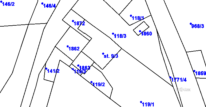 Parcela st. 9/3 v KÚ Mostky, Katastrální mapa