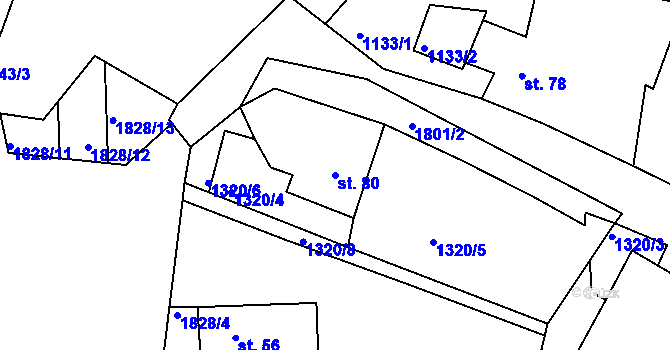 Parcela st. 80 v KÚ Mostky, Katastrální mapa
