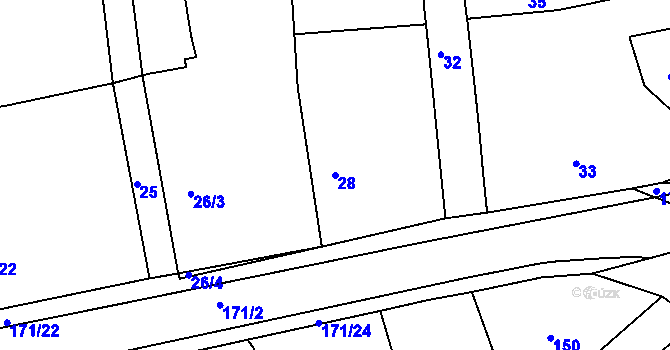 Parcela st. 28 v KÚ Káranice, Katastrální mapa