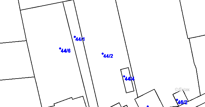 Parcela st. 44/2 v KÚ Káranice, Katastrální mapa