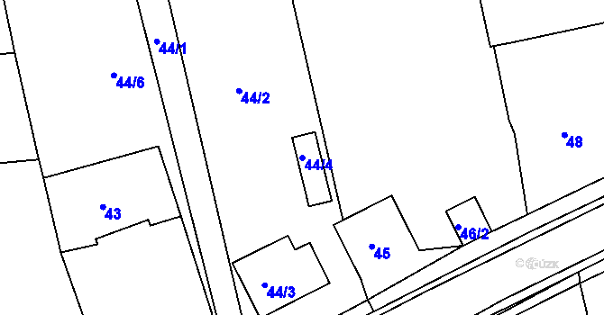 Parcela st. 44/4 v KÚ Káranice, Katastrální mapa