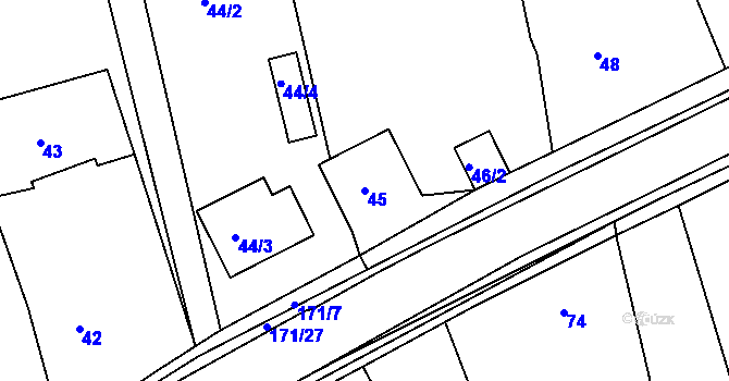 Parcela st. 45 v KÚ Káranice, Katastrální mapa
