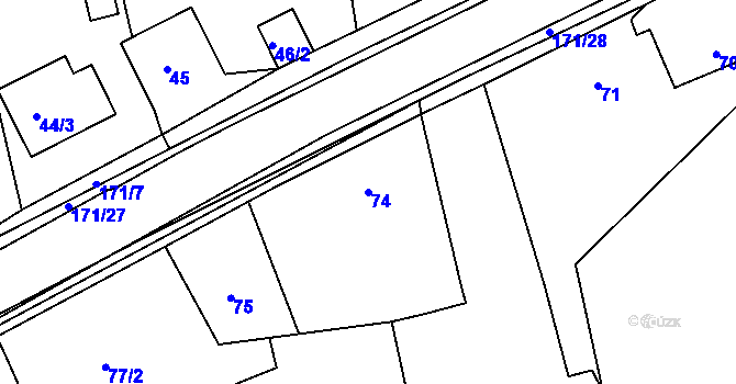 Parcela st. 74 v KÚ Káranice, Katastrální mapa