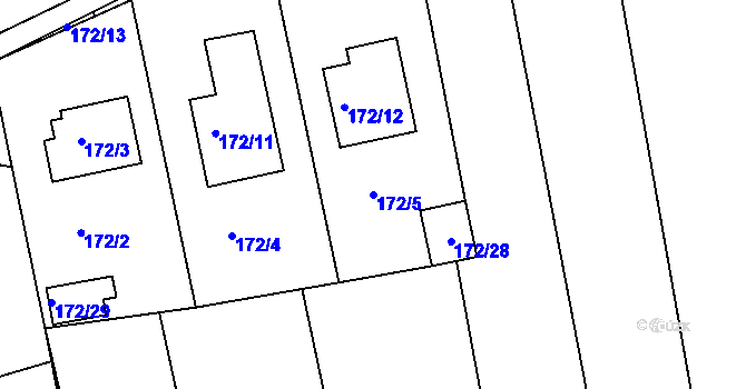 Parcela st. 172/5 v KÚ Káranice, Katastrální mapa