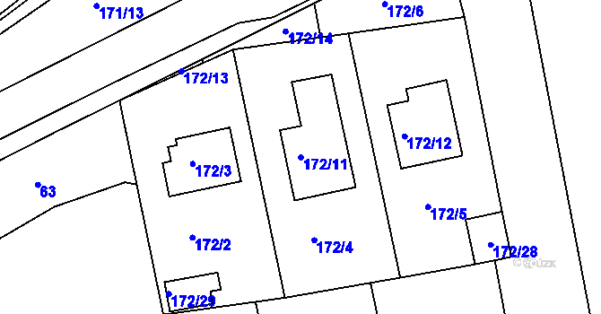 Parcela st. 172/11 v KÚ Káranice, Katastrální mapa