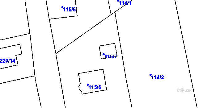 Parcela st. 115/7 v KÚ Káranice, Katastrální mapa
