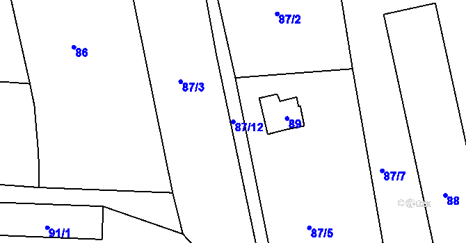 Parcela st. 87/12 v KÚ Káranice, Katastrální mapa