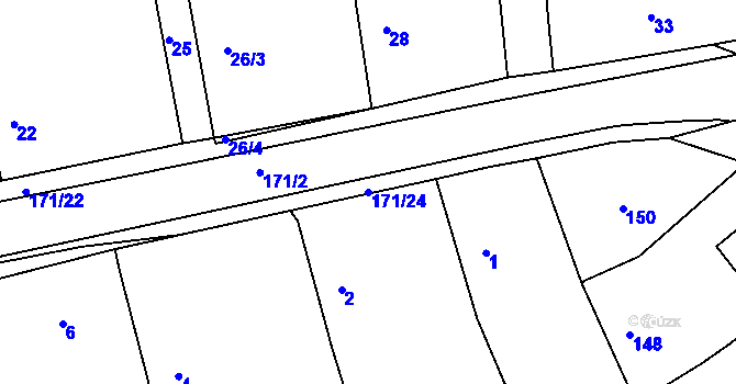 Parcela st. 171/24 v KÚ Káranice, Katastrální mapa