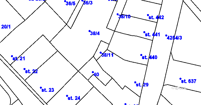 Parcela st. 38/11 v KÚ Kardašova Řečice, Katastrální mapa
