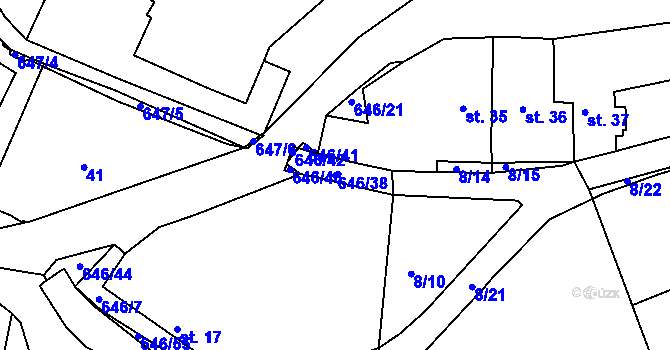 Parcela st. 646/38 v KÚ Mnich u Kardašovy Řečice, Katastrální mapa
