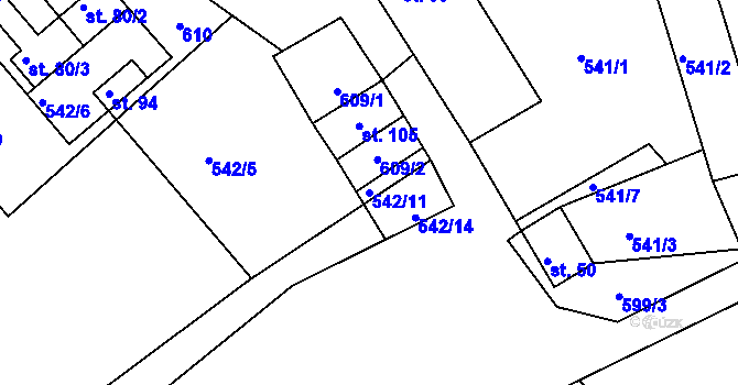 Parcela st. 542/11 v KÚ Nítovice, Katastrální mapa