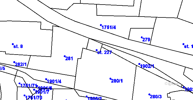 Parcela st. 227 v KÚ Karle, Katastrální mapa