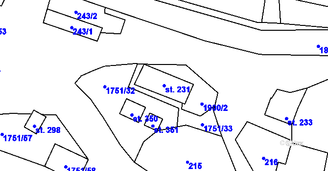 Parcela st. 231 v KÚ Karle, Katastrální mapa