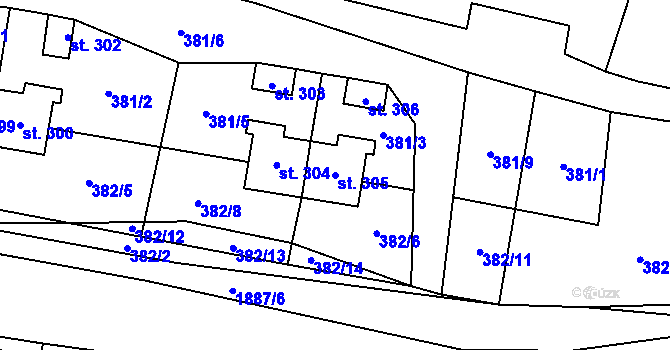 Parcela st. 305 v KÚ Karle, Katastrální mapa