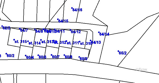 Parcela st. 310 v KÚ Karle, Katastrální mapa