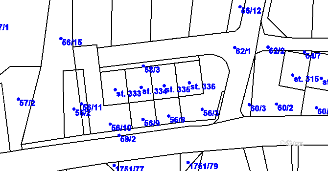 Parcela st. 335 v KÚ Karle, Katastrální mapa