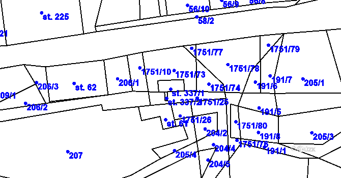 Parcela st. 337/1 v KÚ Karle, Katastrální mapa
