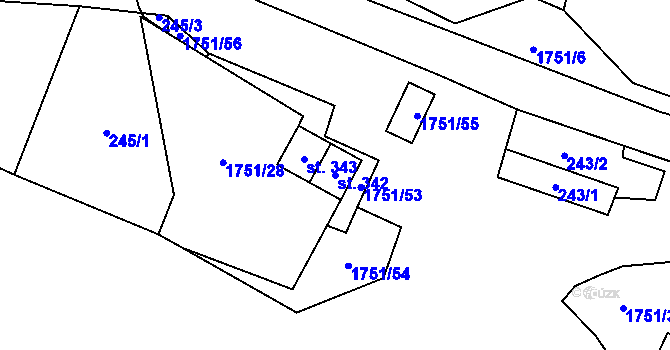 Parcela st. 342 v KÚ Karle, Katastrální mapa