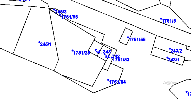 Parcela st. 343 v KÚ Karle, Katastrální mapa