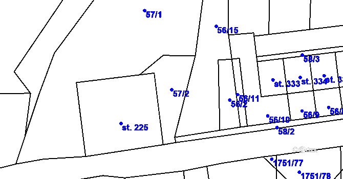 Parcela st. 57/2 v KÚ Karle, Katastrální mapa
