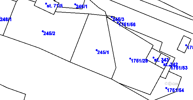 Parcela st. 245/1 v KÚ Karle, Katastrální mapa