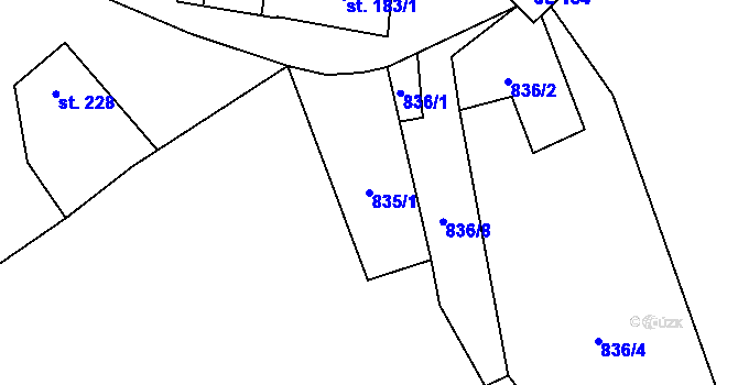 Parcela st. 835/1 v KÚ Karle, Katastrální mapa