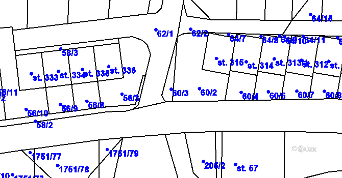 Parcela st. 60/3 v KÚ Karle, Katastrální mapa