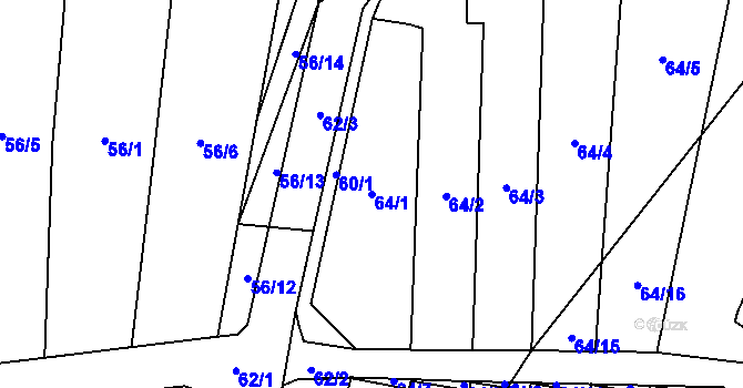 Parcela st. 64/1 v KÚ Karle, Katastrální mapa