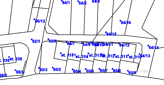 Parcela st. 64/8 v KÚ Karle, Katastrální mapa