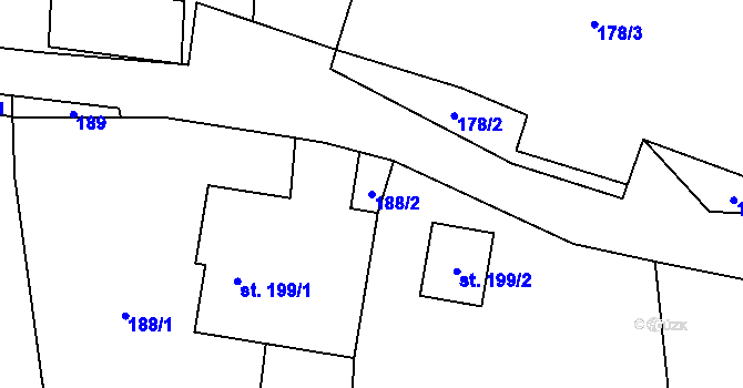 Parcela st. 188/2 v KÚ Karle, Katastrální mapa