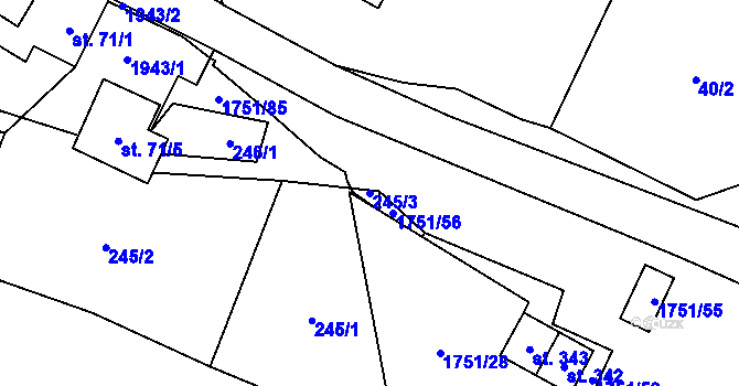 Parcela st. 245/3 v KÚ Karle, Katastrální mapa