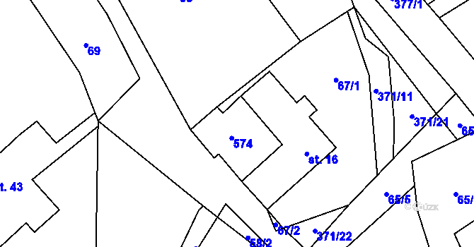 Parcela st. 16 v KÚ Ostrý Kámen, Katastrální mapa