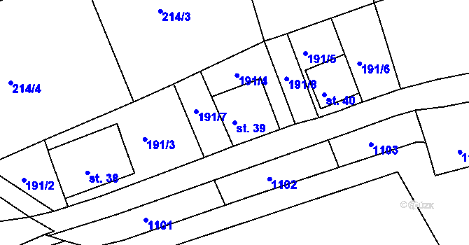 Parcela st. 39 v KÚ Ostrý Kámen, Katastrální mapa