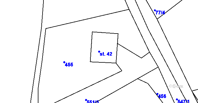 Parcela st. 42 v KÚ Ostrý Kámen, Katastrální mapa