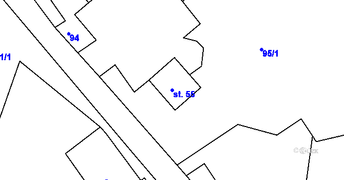 Parcela st. 55 v KÚ Ostrý Kámen, Katastrální mapa