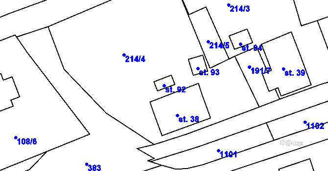 Parcela st. 92 v KÚ Ostrý Kámen, Katastrální mapa