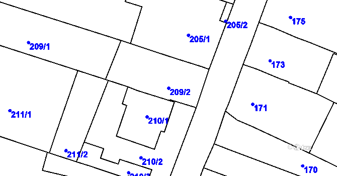 Parcela st. 209/2 v KÚ Karlín na Moravě, Katastrální mapa