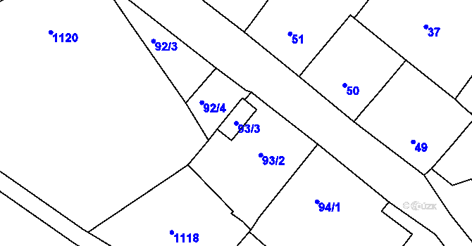 Parcela st. 93/3 v KÚ Karlín na Moravě, Katastrální mapa