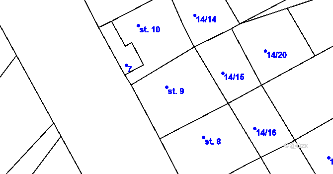 Parcela st. 9 v KÚ Karlov, Katastrální mapa