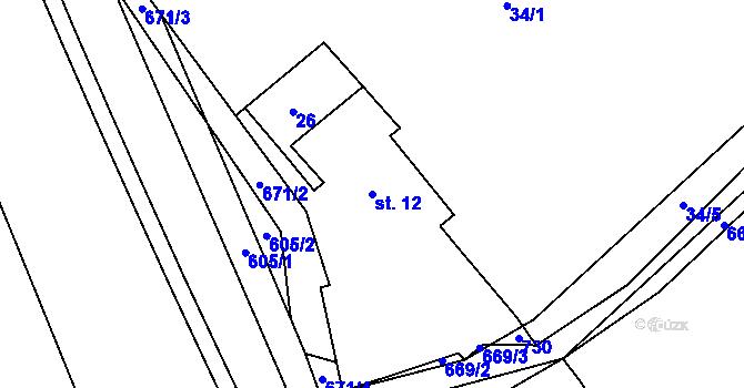 Parcela st. 12 v KÚ Karlov, Katastrální mapa