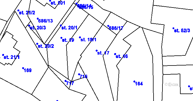 Parcela st. 17 v KÚ Karlov, Katastrální mapa
