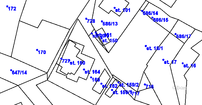 Parcela st. 20/2 v KÚ Karlov, Katastrální mapa