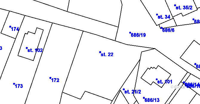 Parcela st. 22 v KÚ Karlov, Katastrální mapa