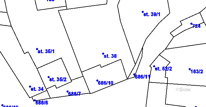 Parcela st. 38 v KÚ Karlov, Katastrální mapa